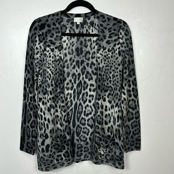 TSE Pure Cashmere Leopard Print Open Front Long Sleeve Cardigan Sweater Size M - Picture 2 of 10